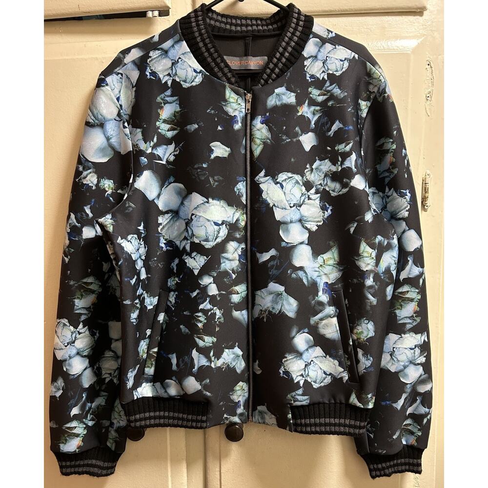 Rare Clover Canyon Women's Blue Floral Full Zip Long Sleeve Bomber Jacket-Size L